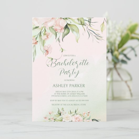Fleurs blanches et roses Bachelorette Invitation (Debout devant)