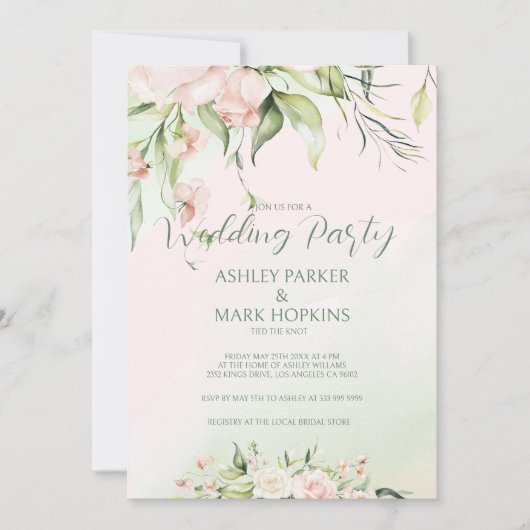 Fleurs blanches et roses Invitation de mariage (Devant)