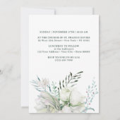 Fleurs blanches et vert Baptême Invitation (Dos)