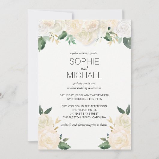 Fleurs blanches faire-part de mariage (Devant)