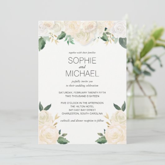 Fleurs blanches faire-part de mariage (Debout devant)