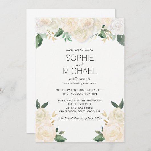 Fleurs blanches faire-part de mariage (Devant / Derrière)