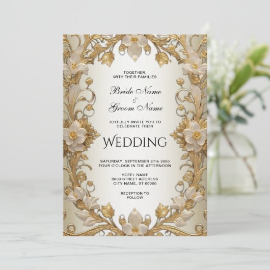 Fleurs blanches Faire-part de mariage d'or décorat (Debout devant)