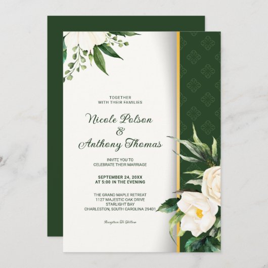 Fleurs blanches Faire-part de mariage en bande dor (Devant / Derrière)
