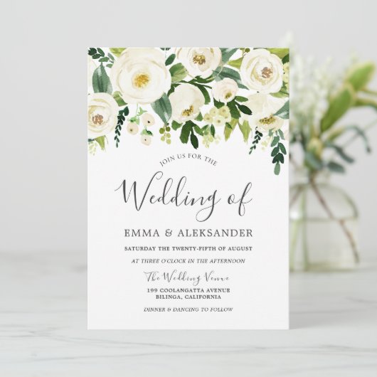 Fleurs blanches Faire-part de mariage moderne (Debout devant)