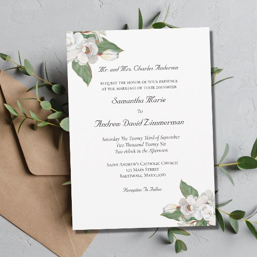 Fleurs Blanches Feuillage Magnolia Invitation de M