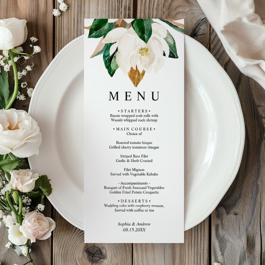Fleurs blanches & Feuilles de verdure Menu Mariage