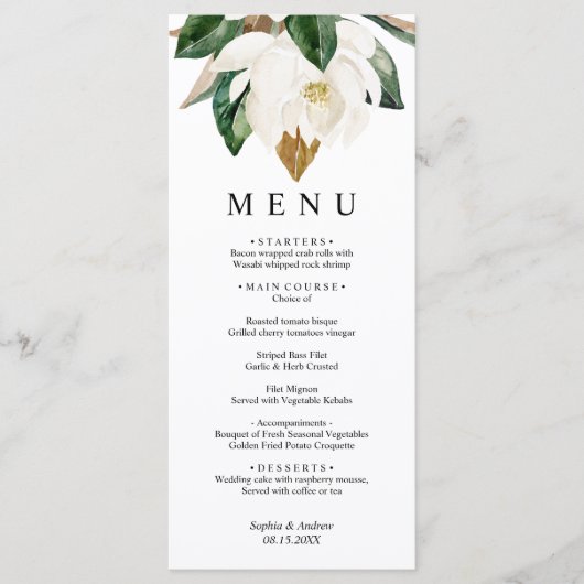 Fleurs blanches & Feuilles de verdure Menu Mariage (Devant)