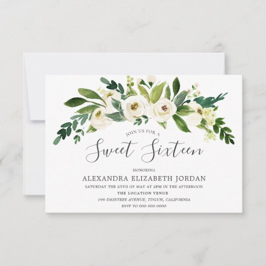 Fleurs blanches fleurissant doux 16 Invitation (Devant)