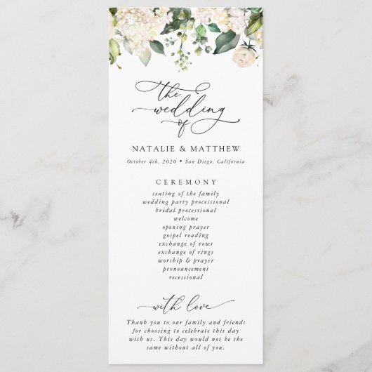 Fleurs blanches, fleurs crème, programme de mariag (Devant)