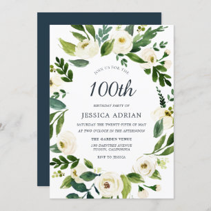 Fleurs blanches Invitation moderne 100e anniversai