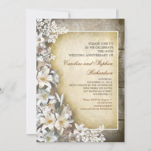 fleurs blanches invitations de mariage vintage (Devant)