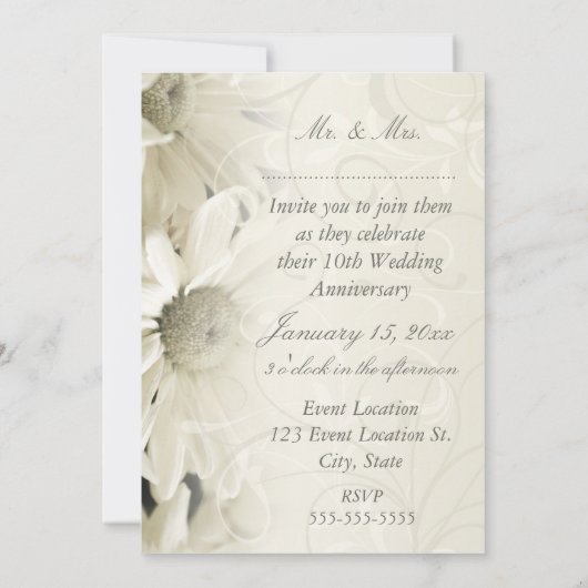 Fleurs blanches Invitations du 10e anniversaire du (Dos)