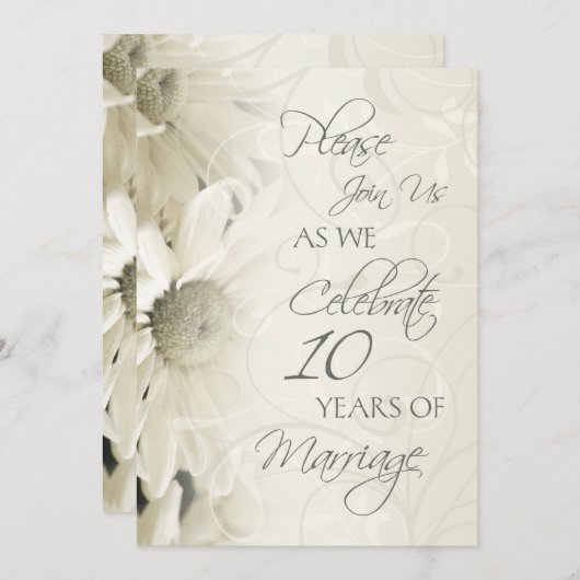 Fleurs blanches Invitations du 10e anniversaire du (Devant / Derrière)