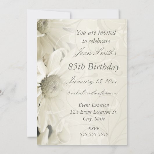 Fleurs blanches Invitations du 85e anniversaire (Dos)