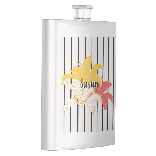 Fleurs blanches jaunes orange sur flacon à rayures (Droite)