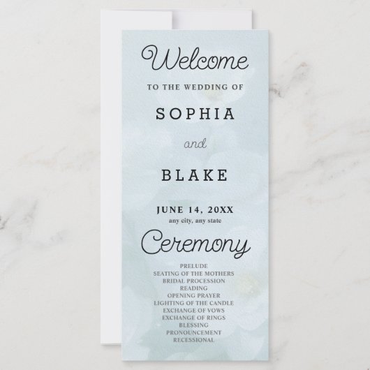 Fleurs blanches Joli programme de mariage bleu (Devant)