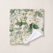 Fleurs blanches lisses romantiques et feuilles ver (Gant de toilette)