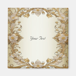 Fleurs blanches Magnet décoratif en or