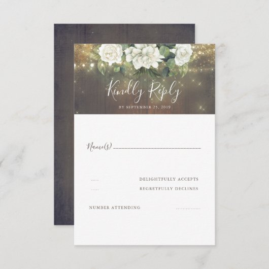 Fleurs blanches Mariage campagnard rustique RSVP (Devant / Derrière)