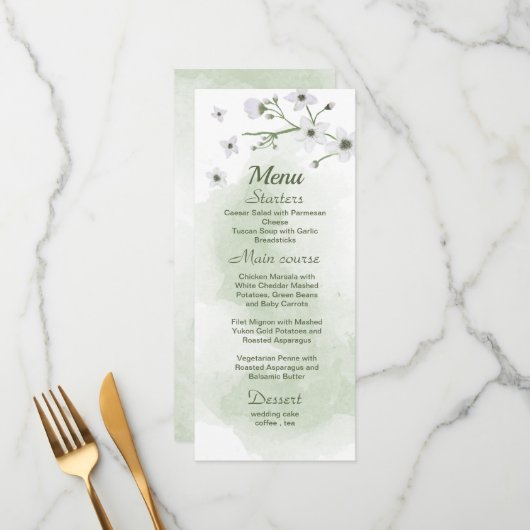 fleurs blanches menu mariage (Devant/Arrière en situation)