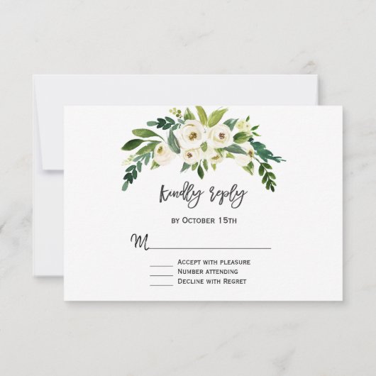 Fleurs Blanches Moderne Écriture Manuscrite RSVP (Dos)