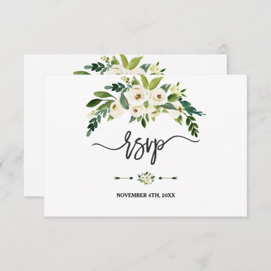 Fleurs Blanches Moderne Écriture Manuscrite RSVP (Devant / Derrière)
