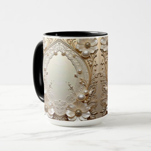 Fleurs Blanches Modernes Mug Perles Perles (Devant gauche)