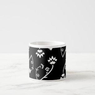 Fleurs blanches noires rétro Espresso Mug