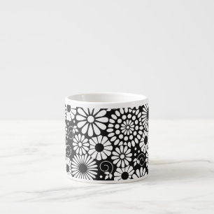Fleurs blanches noires rétro Espresso Mug