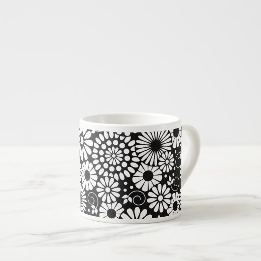 Fleurs blanches noires rétro Espresso Mug (Devant droit)