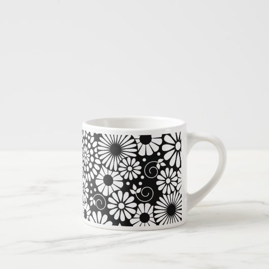 Fleurs blanches noires rétro Espresso Mug (Droite)