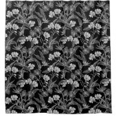 Fleurs blanches noires Rideau de douche Feuille (Devant)