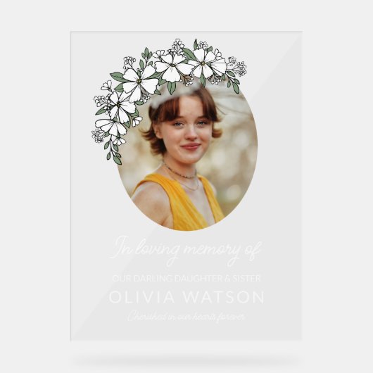 Fleurs Blanches Ovale Photo En Mémoire Amoureuse (Recto)
