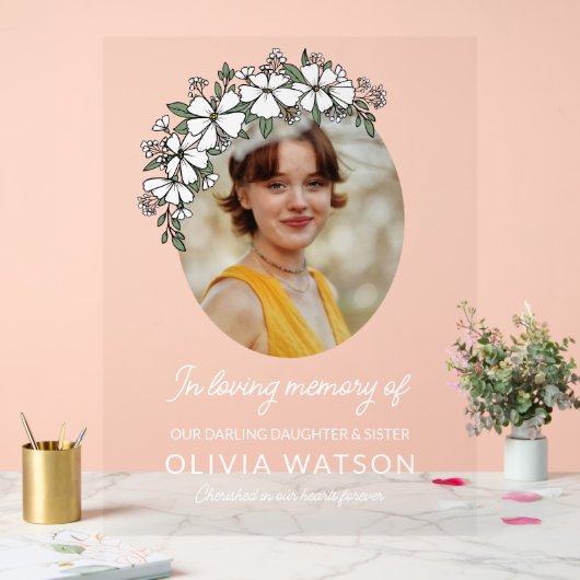 Fleurs Blanches Ovale Photo En Mémoire Amoureuse (Mariage)