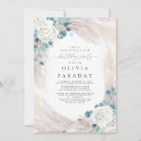 Fleurs blanches Pampas Grass Invitation Anniversai