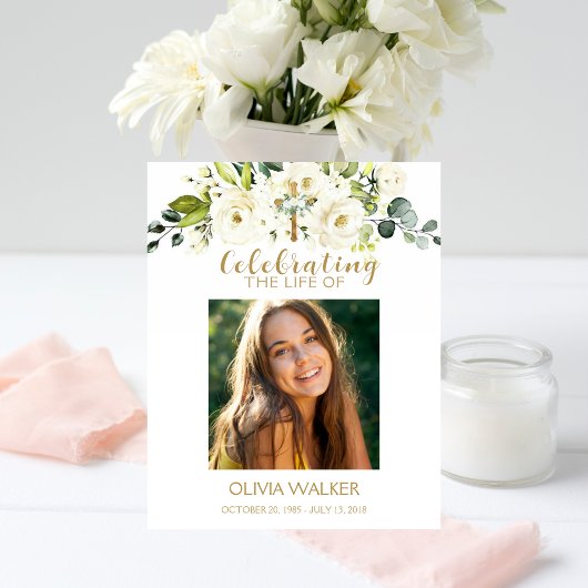 Fleurs blanches Photo Affiche de bienvenue funérai