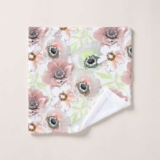 Fleurs blanches, roses. (Gant de toilette)