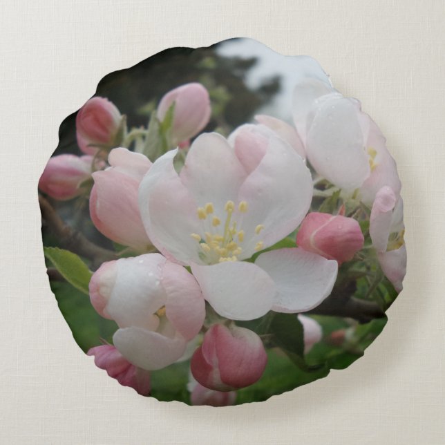 Fleurs blanches roses Coussin rond (Dos)