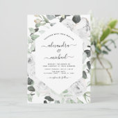 Fleurs blanches Roses Eucalyptus Invitation de mar (Debout devant)