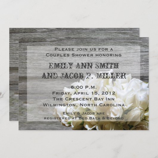 Fleurs blanches rustiques Couples Invitations de d (Devant / Derrière)