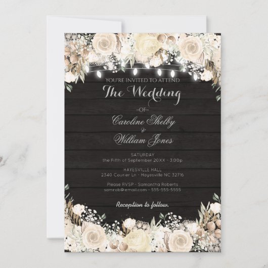 Fleurs blanches rustiques et Faire-part de mariage (Devant)