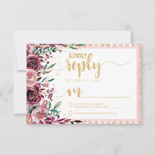 Fleurs blanches Stripes & Mariage d'or Réponse RSV (Devant)