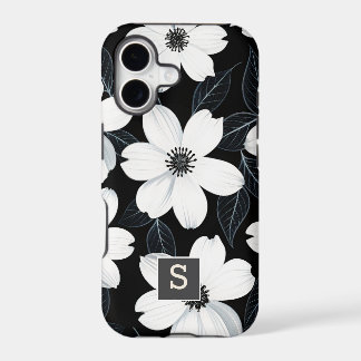 Fleurs blanches sur élégant monogramme noir