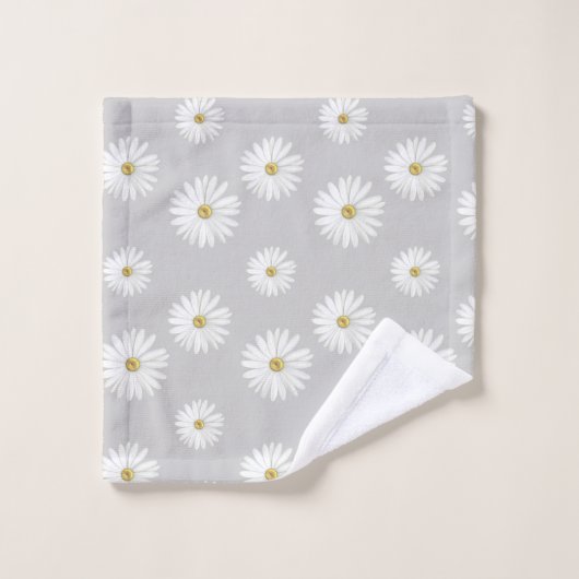 Fleurs blanches sur gris clair (Gant de toilette)