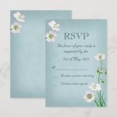 Fleurs blanches sur mariage bleu RSVP (Devant / Derrière)