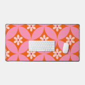 Fleurs blanches sur motif de cercles roses du mili (Clavier et souris)