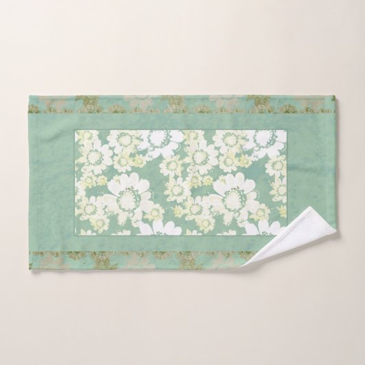 Fleurs blanches sur serviettes de bain vert mer (Serviette à main)
