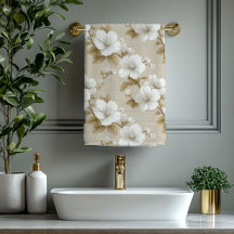 Fleurs Blanches Tropicales Neutres Serviette Ivoir