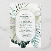 Fleurs blanches Végétation Baptême Foil Invitation (Verso)